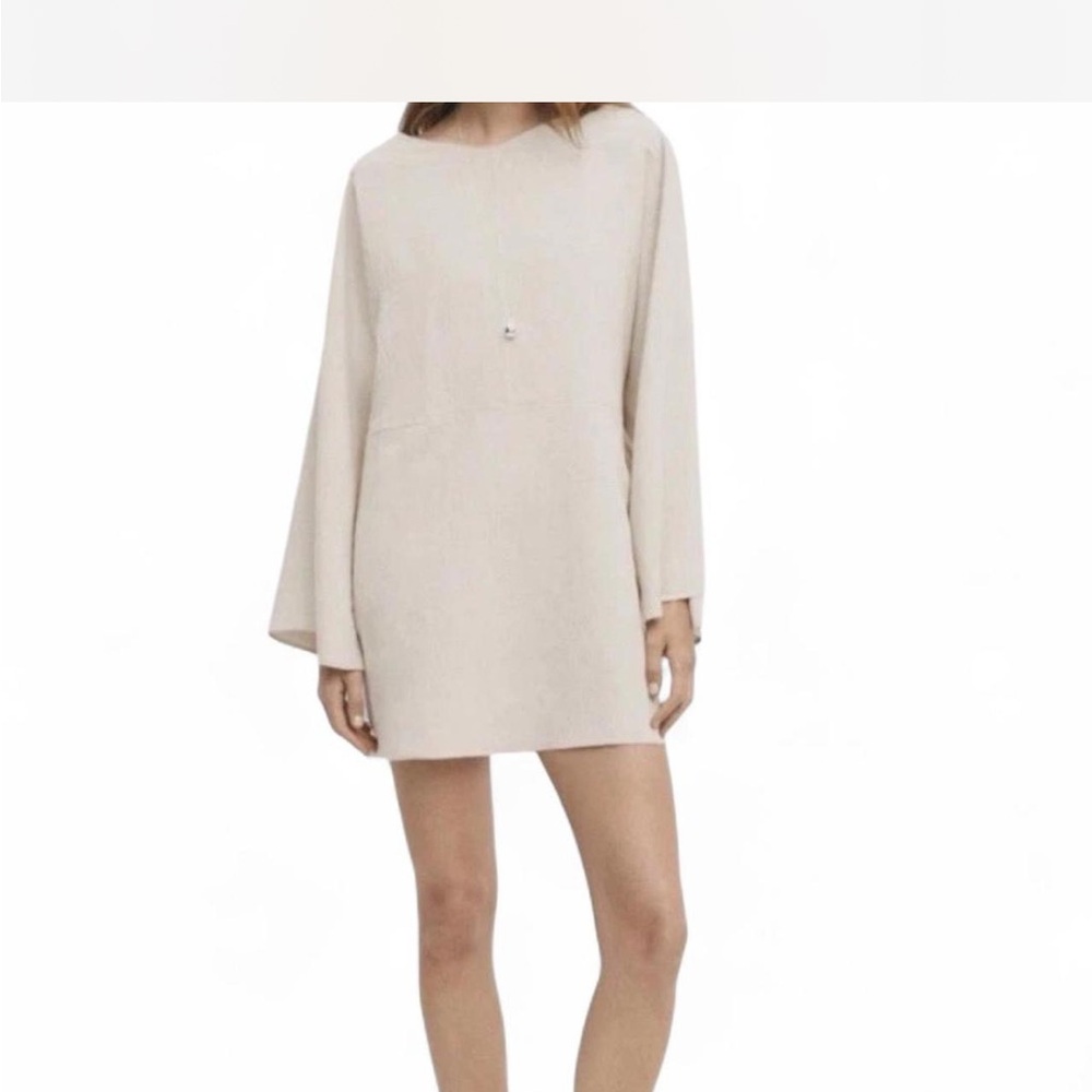 Massimo Dutti Cream Long Sleeve Linen Dress sz Small